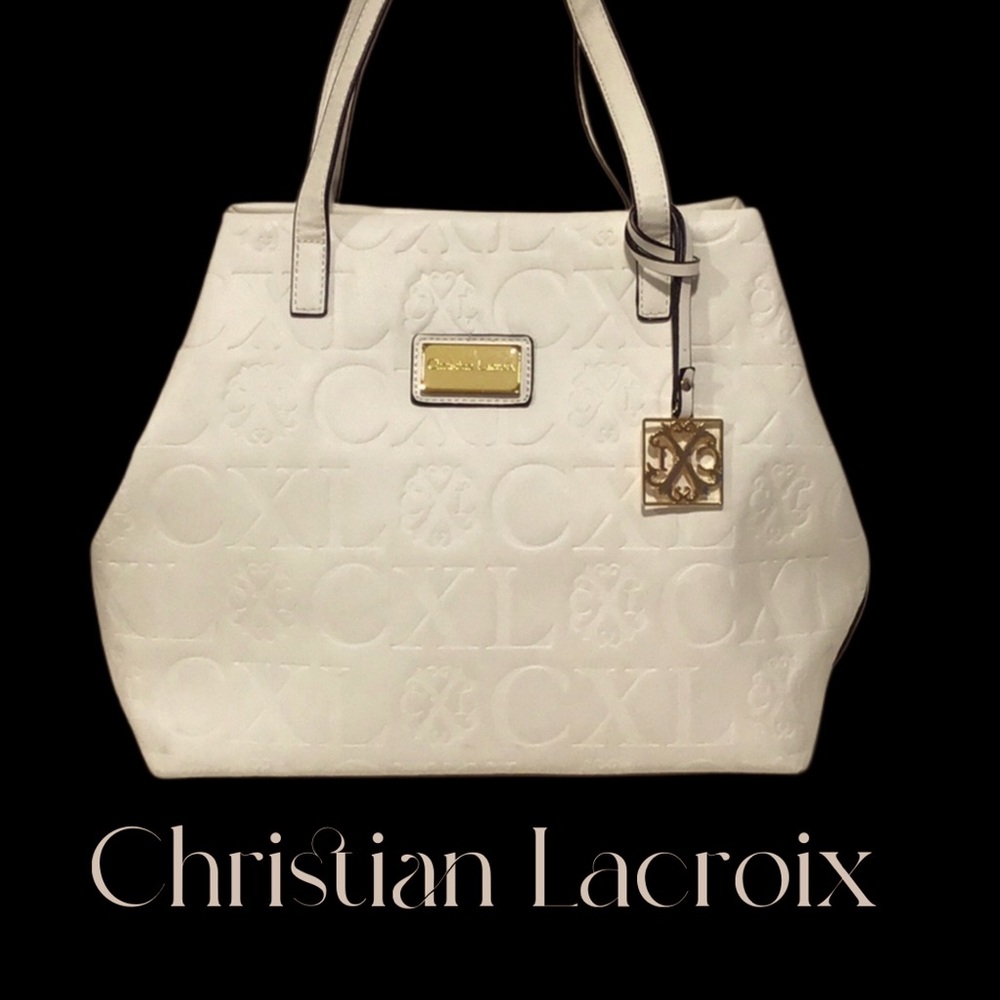 CHRISTIAN LACROIX Embossed Logo Print Shoulder Bag Satchel Bag Egg Shell Color